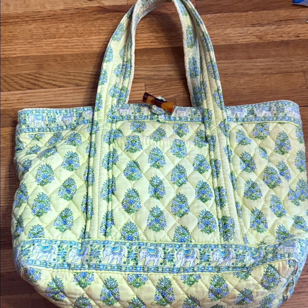 Vera Bradley Floral Quilted Tote Bag - Yellow and Blue Vintage